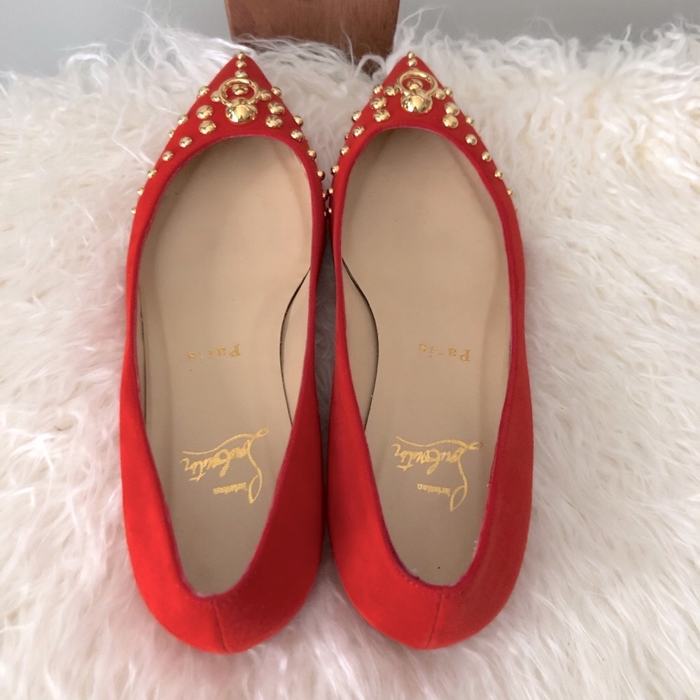 💥 LOUBOUTIN Door Knock Red Flats Sz 37 - Picture 7 of 8